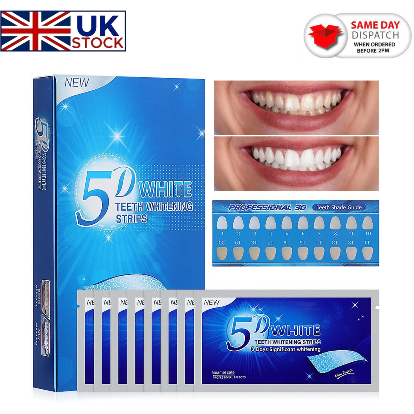5D TEETH WHITENING STRIPS PROFESSIONAL TOOTH BLEACHING SAFE WHITE 14 STRIPS