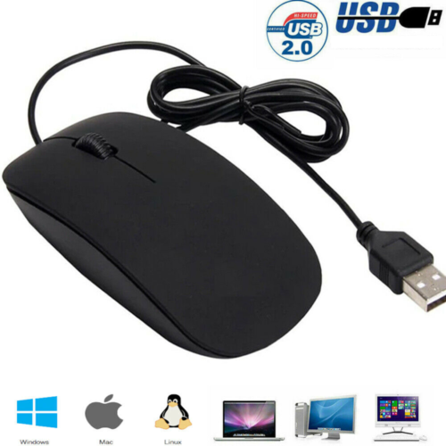 Wired USB Optical Mouse For Pc Acer Laptop Computer Scroll Wheel Black Mice UK